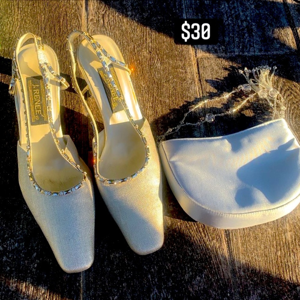 ANTIQUE J RENEE WEDDING SHOES AND MATCHING HANDBAG